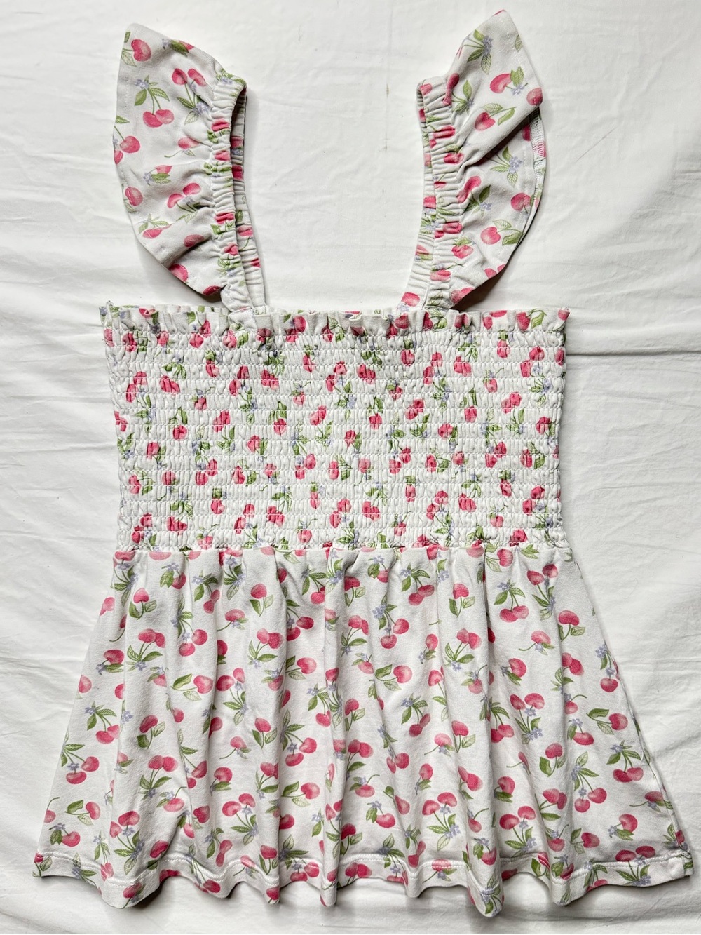 Cynthia Rowley - Girls White Cherry Print Smocked Tank Top